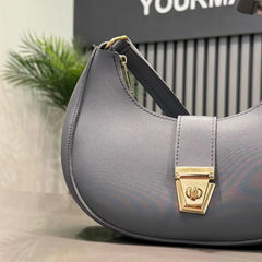 Crescent Luxury Faux Leather Shoulder Bag | Dark Gray Elegant Handbag for Women