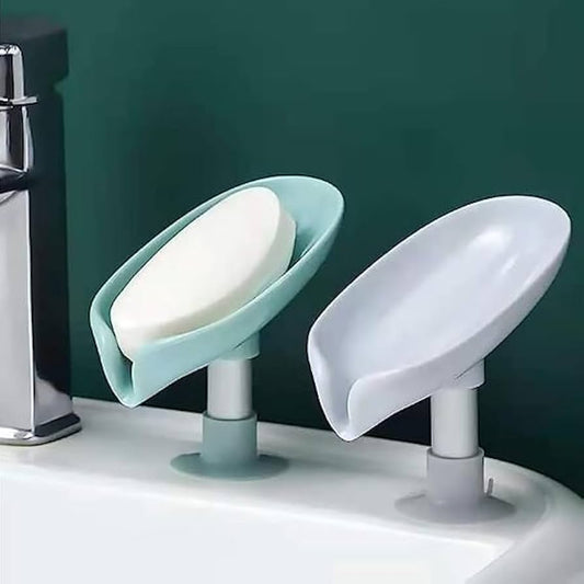 Leaf-Shaped Self-Draining Soap Holder | Stylish Waterfall Design with Suction Base for Bathroom & Kitchen | Random Colors