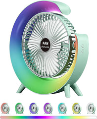 Colorful USB Rechargeable Desktop Fan | Silent Cooling, LED Ambient Light, 3-Speed Rotation