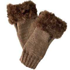 Women’s Faux Fur Fingerless Knitted Gloves | Warm Winter Hand Wrist Warmers | Soft, Stylish & Comfortable | Brown