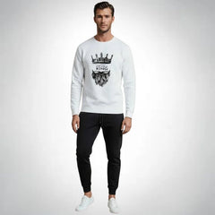 KING Printed White Tracksuit Sweatshirt & Trouser | Warm & Comfortable Winter Wear | Large