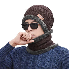 Winter Wool Cap with Neck Warmer Set | Thermal Beanie & Scarf Combo for Men and Women | Brown And Gray