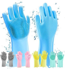 Reusable Silicone Washing Gloves with Built-In Scrubber for Kitchen Bathroom Car and Multipurpose Cleaning (Random Color)