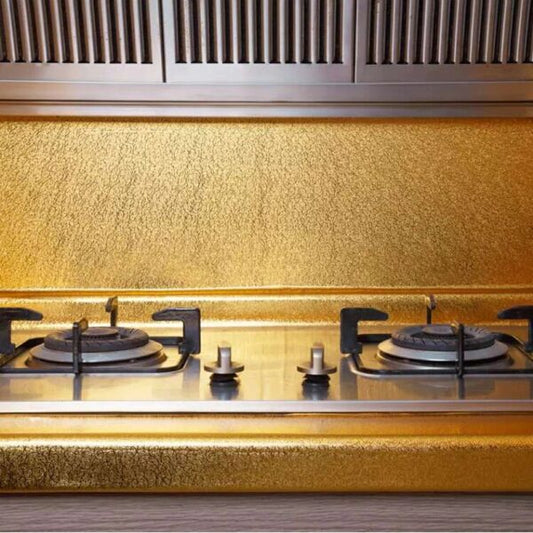Golden Foil Kitchen Wallpaper Sticker (60*200 cm) | Peel & Stick Aluminum Foil Wallpaper | Self-Adhesive, Oil-Proof, and Waterproof for Kitchen Decor